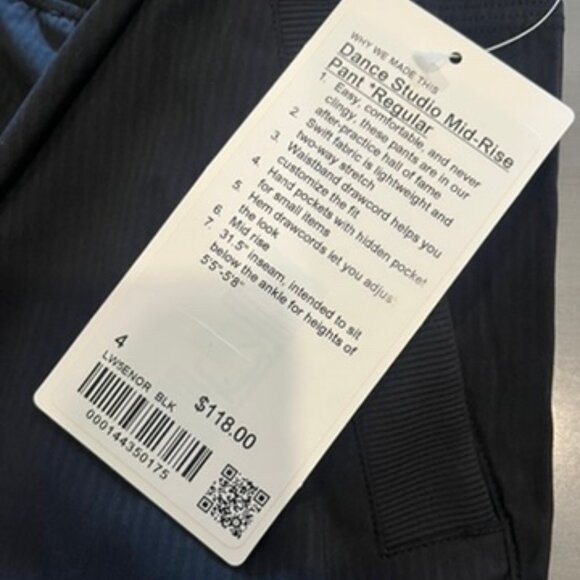 NWT Lululemon Black Dance Studio Mid-Rise Pant - Regular, Size 4 - Picture 5 of 8